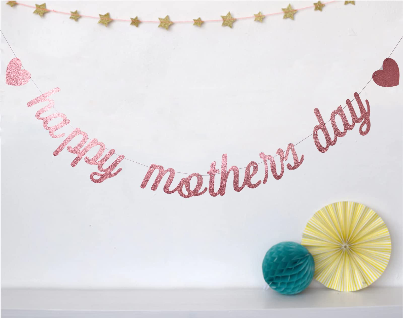 Swdthnh Happy Mother's Day Rose Gold Glitter Paper Banner, Funny Best Mom Ever/Mother's Birthday Party Photo Backdrops Sign Decoration(Rose Gold Mom)