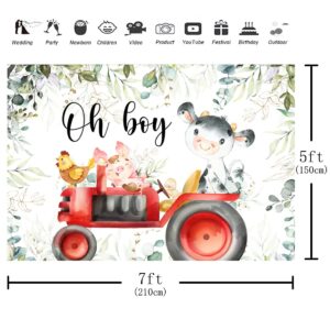 Aperturee Holy Cow Baby Shower Backdrop 7x5ft Greenery Farm Animals Tractor Oh Boy Eucalyptus Leaves Photography Background It's A Boy Party Decorations Photo Shoot Booth Props Banners