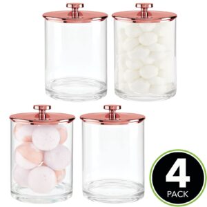 mDesign Large Modern Apothecary Storage Organizer Canister Jars - Plastic Containers for Bathroom, Organization Holder for Vanity, Counter, Makeup Tables, Lumiere Collection, 4 Pack, Clear/Rose Gold