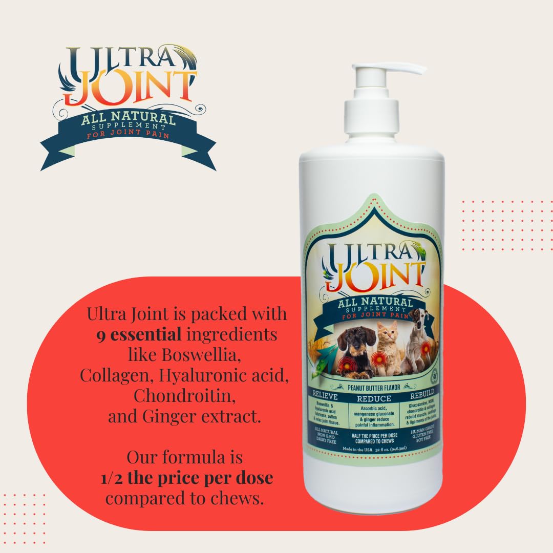 Ultra Joint - Liquid Joint Support Supplement for Dogs with Glucosamine & Chondroitin - Pain Relief from Arthritis & Inflammation (16 oz)