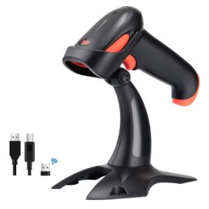 tera fully upgraded wireless 2d qr barcode scanner with stand, 3 in 1 work with bluetooth & 2.4ghz wireless & usb wired connect smart phone tablet pc image bar code reader with vibration alert, hw0002