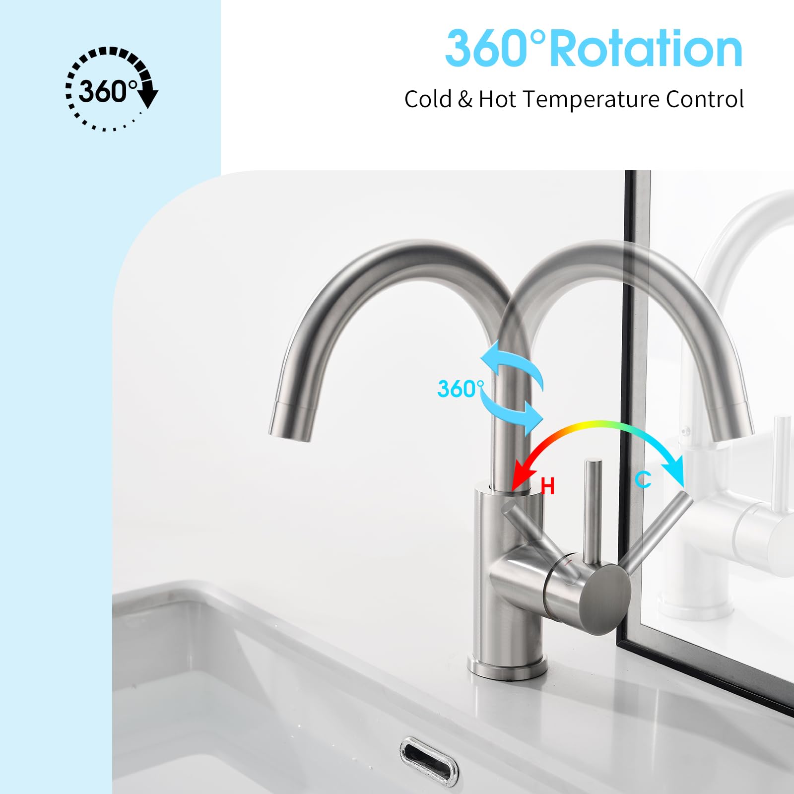 CREA Bar Sink Faucet,Bathroom Faucet with Pop Up Drain Stopper Overflow,Pre Wet Small Kitchen Sink Faucet Single Hole 1 Handle Stainless Steel Brushed Nickel,Bathroom Sink Stopper Hair Catcher