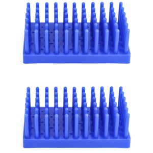 QWORK Test Tube Rack, Plastic Spike Drying Rack Holds, 2 Pack, 66-Position, for 12-16 mm Tubes, Blue