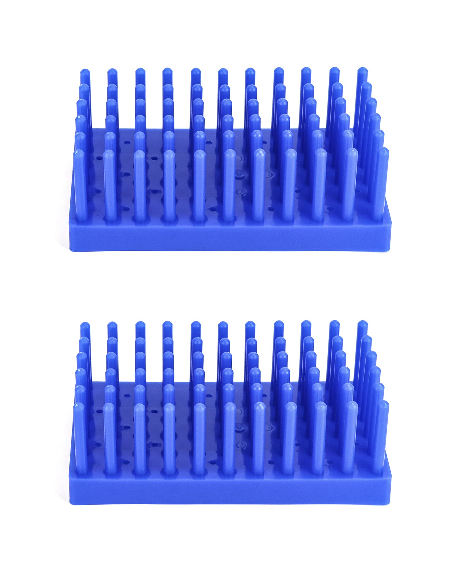 QWORK Test Tube Rack, Plastic Spike Drying Rack Holds, 2 Pack, 66-Position, for 12-16 mm Tubes, Blue