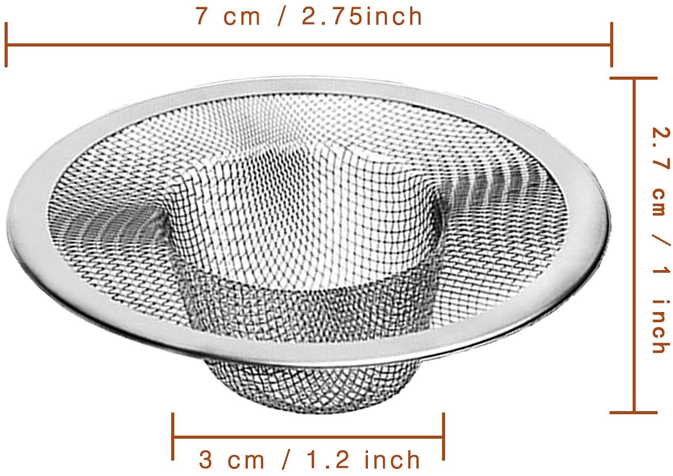 40pcs Heavy Duty Stainless Steel Slop Basket Filter Trap, 2.75" Top / 1" Mesh Metal Sink Strainer,Perfect for Kitchen Sink/Bathroom Bathtub Wash basin Floor drain balcony Drain Hole,Utility