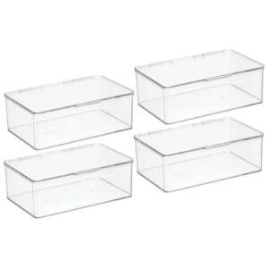 mDesign Plastic Bathroom Stackable Storage Box with Hinged Lid for Vanity/Countertop - Holds Soap, Body Wash, Shampoo, Lotion, Conditioner, Towels, Accessories, Body Spray, Mouthwash - 4 Pack - Clear