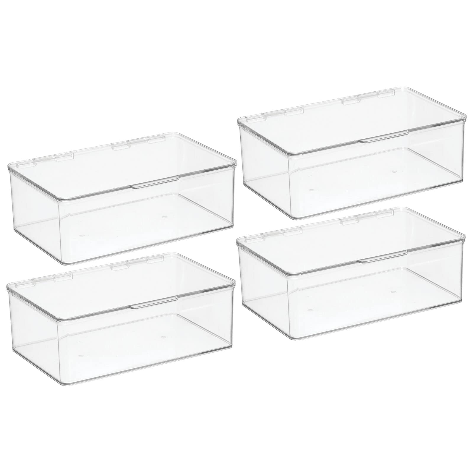 mDesign Plastic Bathroom Stackable Storage Box with Hinged Lid for Vanity/Countertop - Holds Soap, Body Wash, Shampoo, Lotion, Conditioner, Towels, Accessories, Body Spray, Mouthwash - 4 Pack - Clear