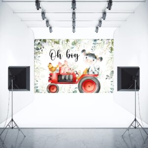 Aperturee Holy Cow Baby Shower Backdrop 7x5ft Greenery Farm Animals Tractor Oh Boy Eucalyptus Leaves Photography Background It's A Boy Party Decorations Photo Shoot Booth Props Banners