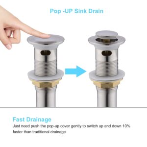 CREA Bar Sink Faucet,Bathroom Faucet with Pop Up Drain Stopper Overflow,Pre Wet Small Kitchen Sink Faucet Single Hole 1 Handle Stainless Steel Brushed Nickel,Bathroom Sink Stopper Hair Catcher