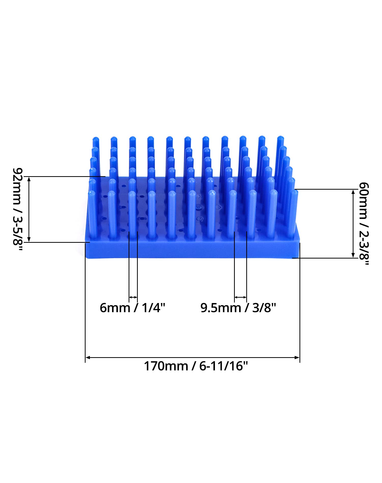 QWORK Test Tube Rack, Plastic Spike Drying Rack Holds, 2 Pack, 66-Position, for 12-16 mm Tubes, Blue