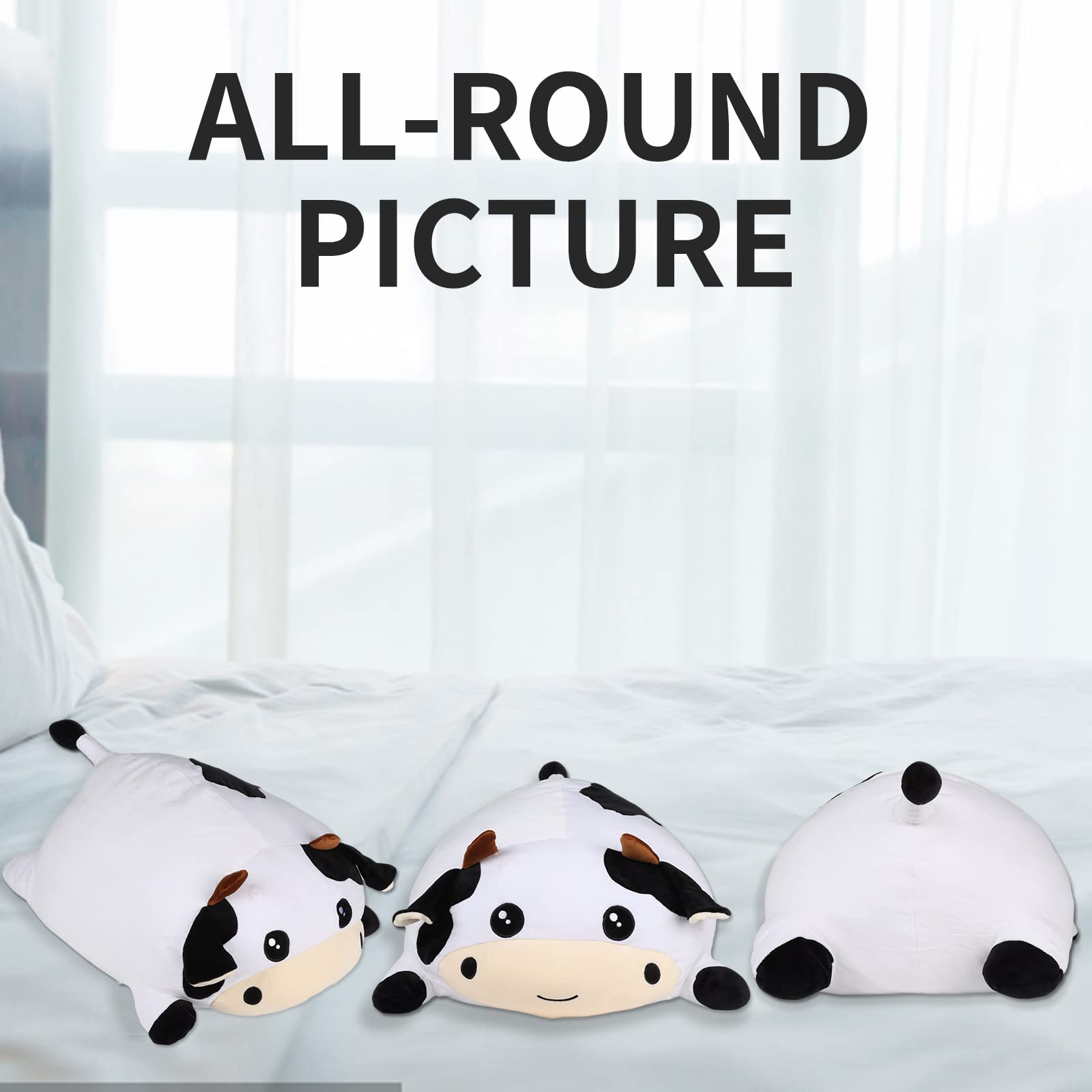 ROPELOK Giant Cow Stuffed Animals Plush Toy, Cow Plush Pillow, 13.7" Stuffed Cow Plush for Kids Children Xmas Birthday Gifts (Round Eyes)