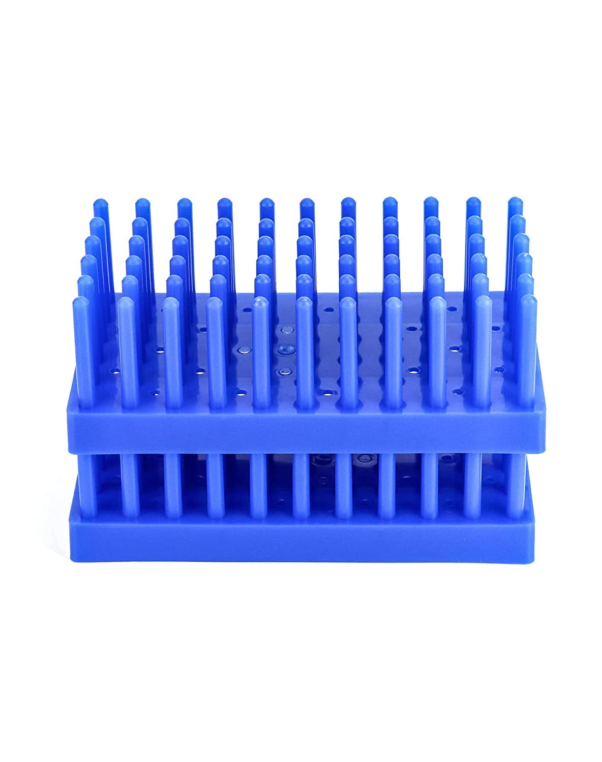 QWORK Test Tube Rack, Plastic Spike Drying Rack Holds, 2 Pack, 66-Position, for 12-16 mm Tubes, Blue