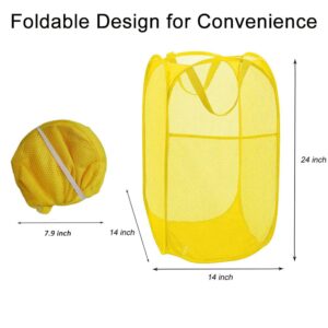 Larpur Pop up Laundry Hamper, Collapsible Mesh Laundry Basket with Side Pocket, Foldable Clothes Hamper for Storage, Home, Dorm, Travel, Cruise, Yellow