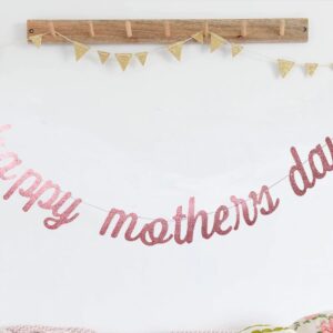 Swdthnh Happy Mother's Day Rose Gold Glitter Paper Banner, Funny Best Mom Ever/Mother's Birthday Party Photo Backdrops Sign Decoration(Rose Gold Mom)