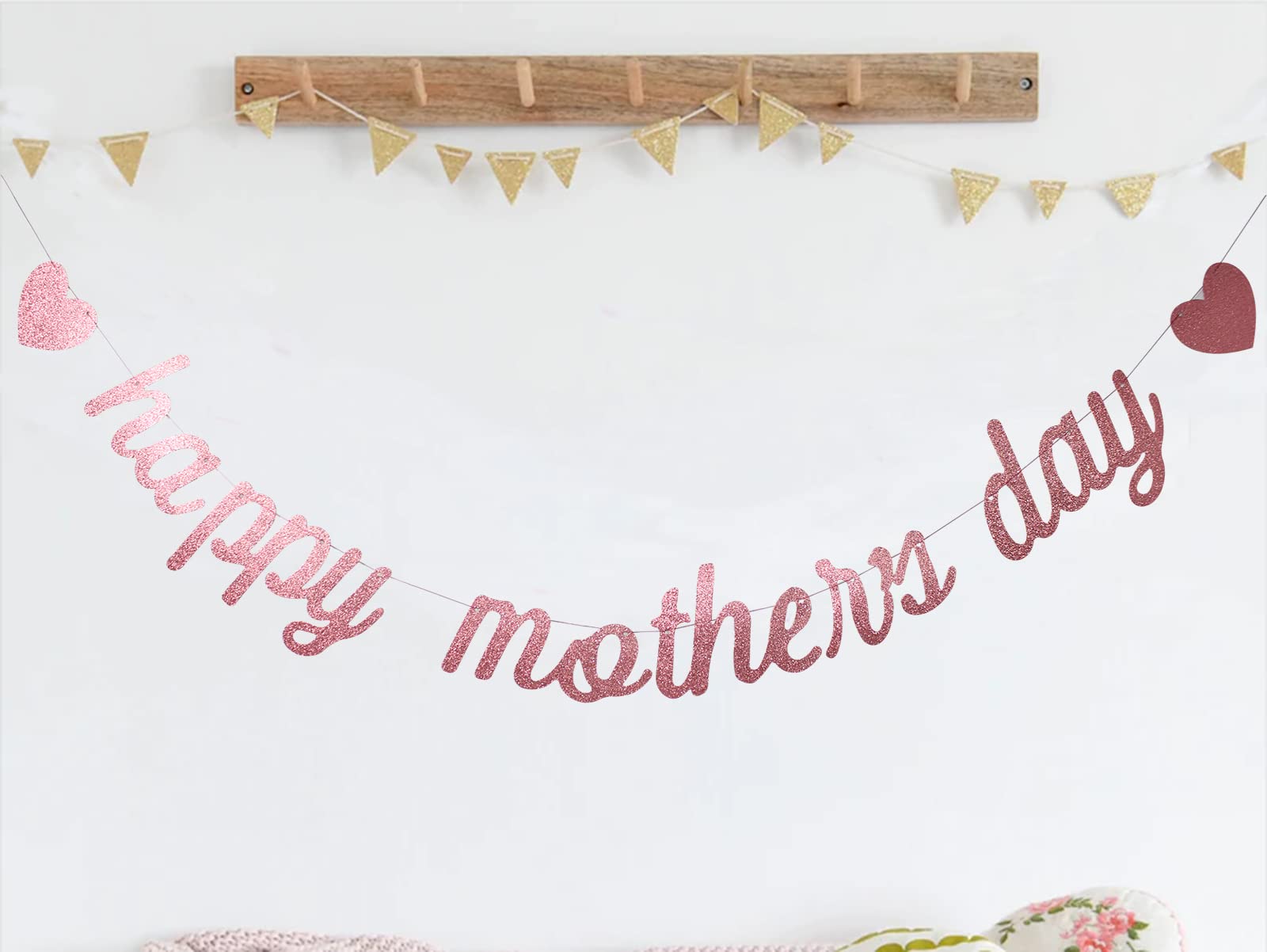 Swdthnh Happy Mother's Day Rose Gold Glitter Paper Banner, Funny Best Mom Ever/Mother's Birthday Party Photo Backdrops Sign Decoration(Rose Gold Mom)