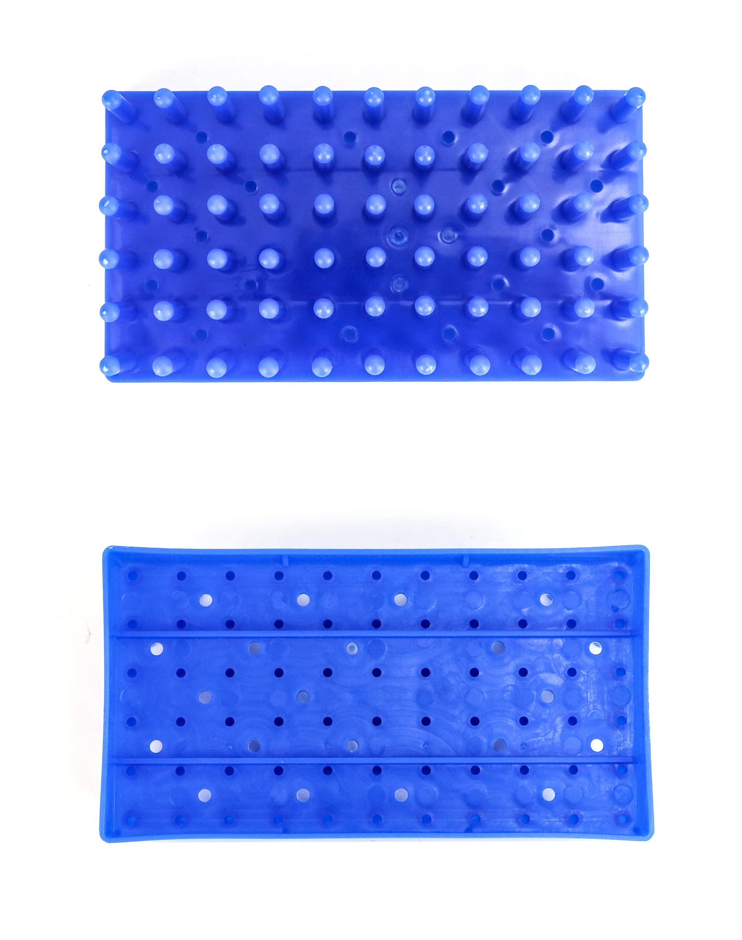 QWORK Test Tube Rack, Plastic Spike Drying Rack Holds, 2 Pack, 66-Position, for 12-16 mm Tubes, Blue