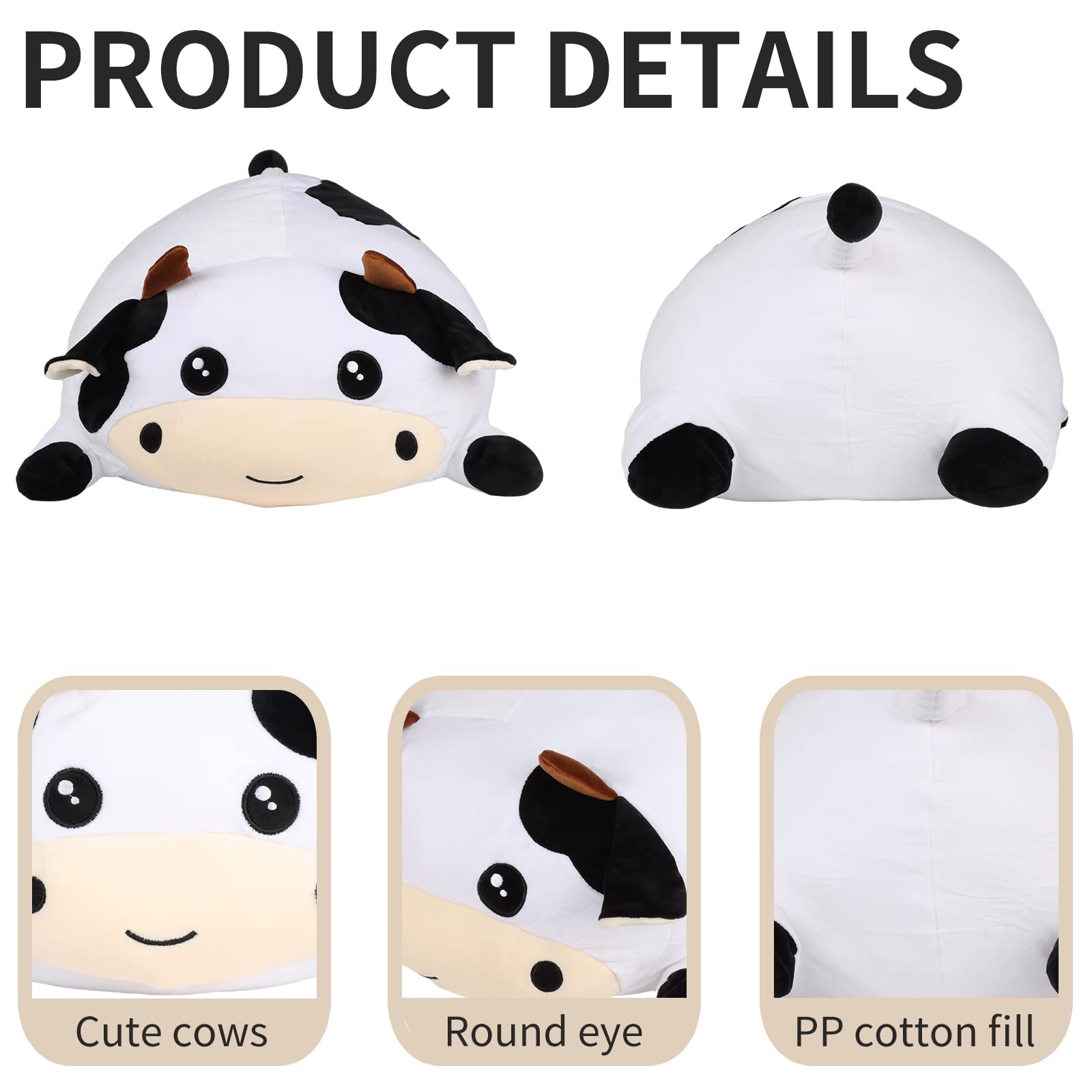 ROPELOK Giant Cow Stuffed Animals Plush Toy, Cow Plush Pillow, 13.7" Stuffed Cow Plush for Kids Children Xmas Birthday Gifts (Round Eyes)