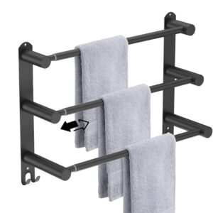 3-Tier Adjustable Ladder Bath Towel Bar 16 to 27.6 Inch,ZUEXT Oil Rubbed Black Stainless Steel Towel Holder, Wall Mounted Stair Towel Rod for Bathroom Kitchen,Strechable Towel Rail Racks w/Hooks