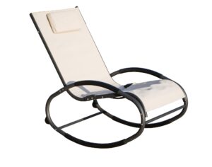 direct wicker patio rocking recliner chair curved chaise lounge chair w/pillow for yard pool outdoor indoor, iron rock o-shaped lounge chair (beige)