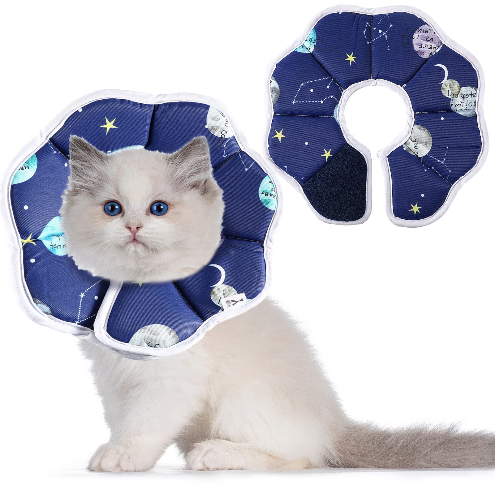 Soft Cat Cone Collar Adjustable Recovery Cat Cone Waterproof Protection Postoperative Kitten Starry Sky Blue Cat Collar Comfortable Protective Pet Collar for Cat Kitten Dogs Rabbits (Small)