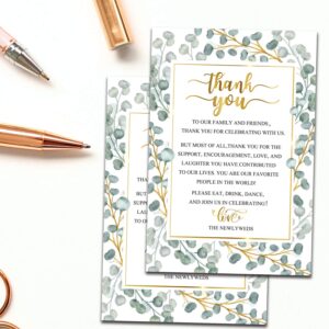 50 Thank You Place Cards - Greenery Watercolor Wedding, Rehearsal Dinner Thank You Table Sign - Menu Place Setting Card Notes, Wedding Table Decorations. 4 x 6 Inch