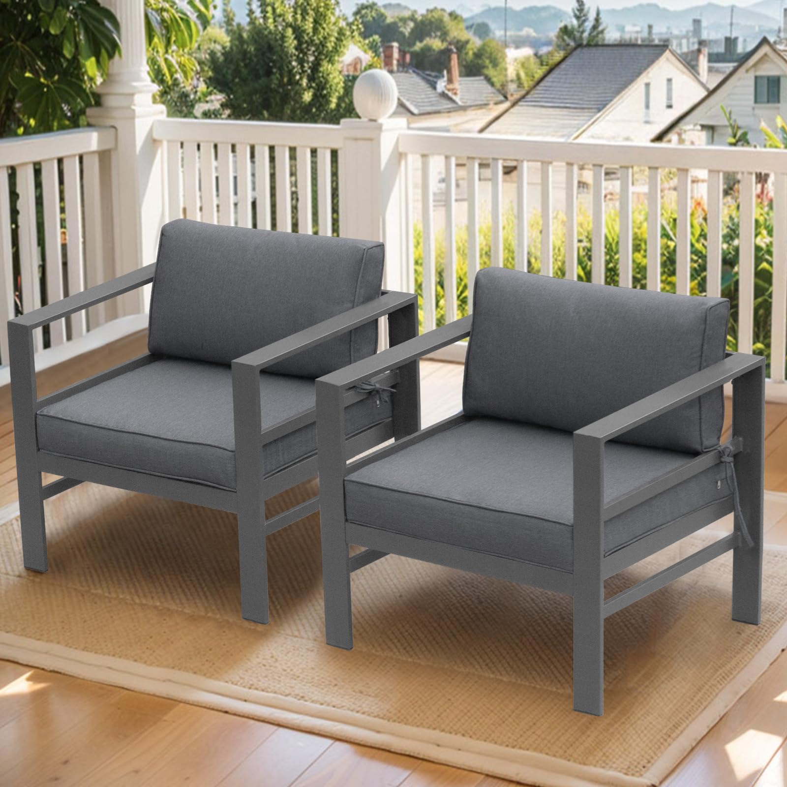 FYRICKYLINOO 2 PCS Aluminum Modern Outdoor Patio Club Chair Set, Grey Cast Aluminum, All-Weather, Sectional Sofa, 27.6*25.2*25 inches, 400 lbs, Grey, Resistant, Sturdy, Waterproof