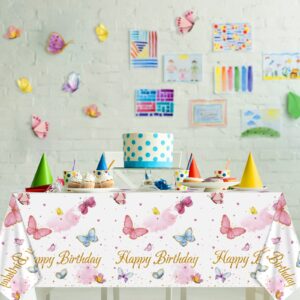 Tiamon 3 Pack Butterfly Tablecloth Birthday Party Decorations Plastic Waterproof Table Covers Rectangular Disposable Decor 108 x 54 Inch for Spring Summer Baby Shower Floral Supplies Favors