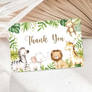 Jungle Safari Thank You Cards With Envelopes, 50 Jungle Animals Baby Shower Thank You Notes, 4 x 6 Thank You Cards Safari Baby Shower & Wild One Birthday Party