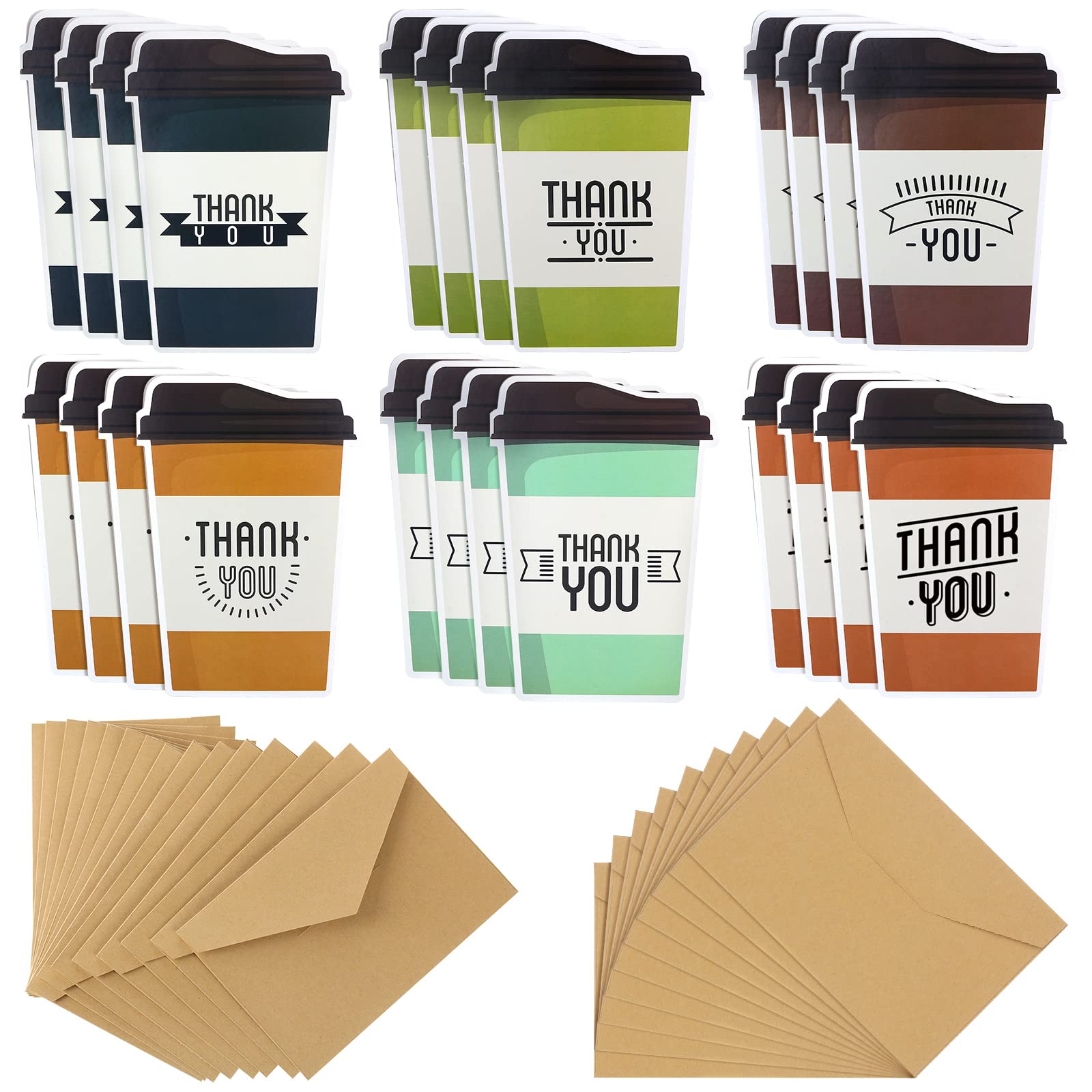 Geyee 24 Pack Coffee Gift Card Holders with Envelopes Bulk Thanks a Latte Coffee Gift Card Holders Appreciation Gift Card Set Coffee Themed Greeting Cards for Office Business Supplies Favors