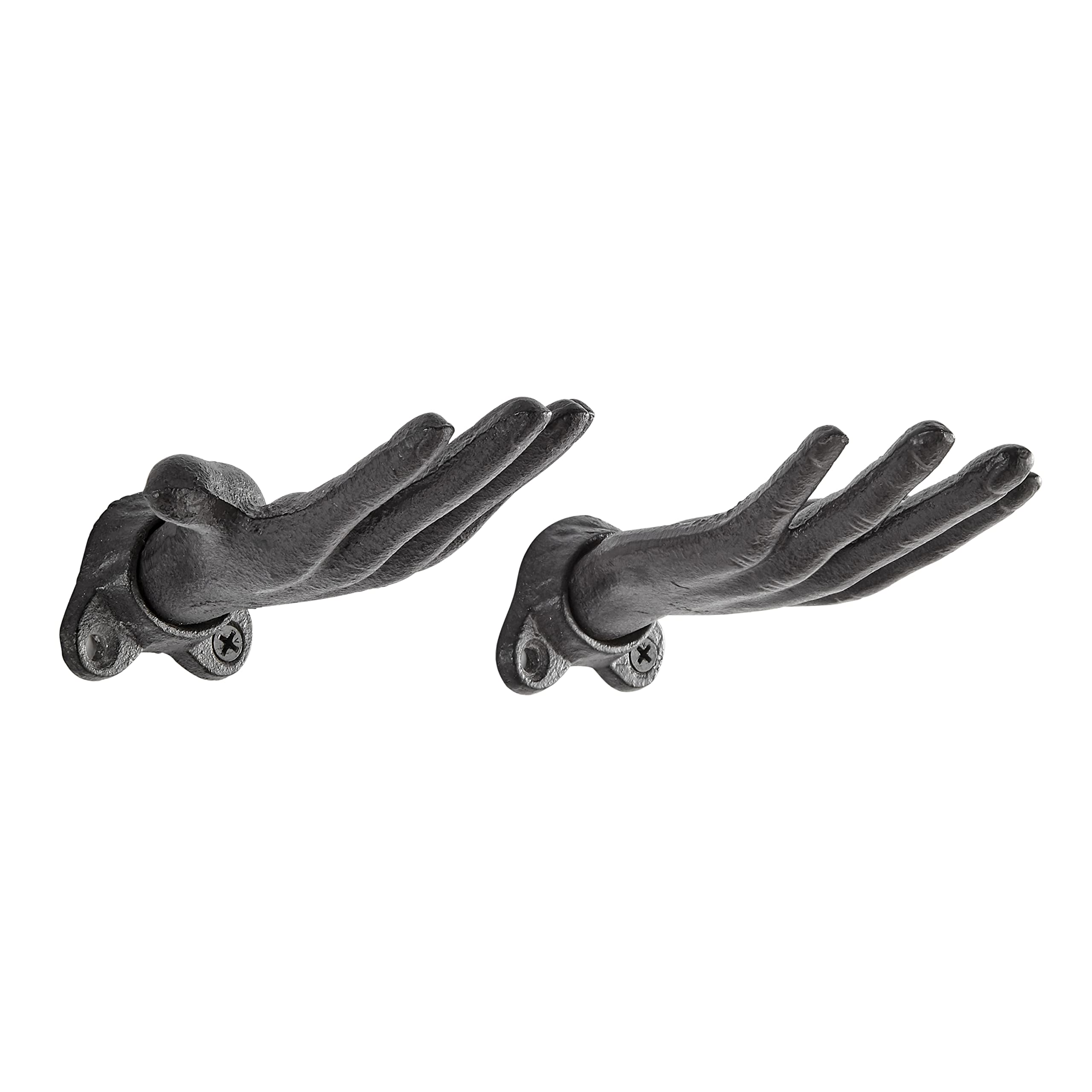 Danya B. "Palms Up Dark Brown Cast Iron Wall Mount Hook Set (Set of 2), Entryway Hooks or Unique Room Décor for Hanging Coats, Purses, Scarves, or Jewelry