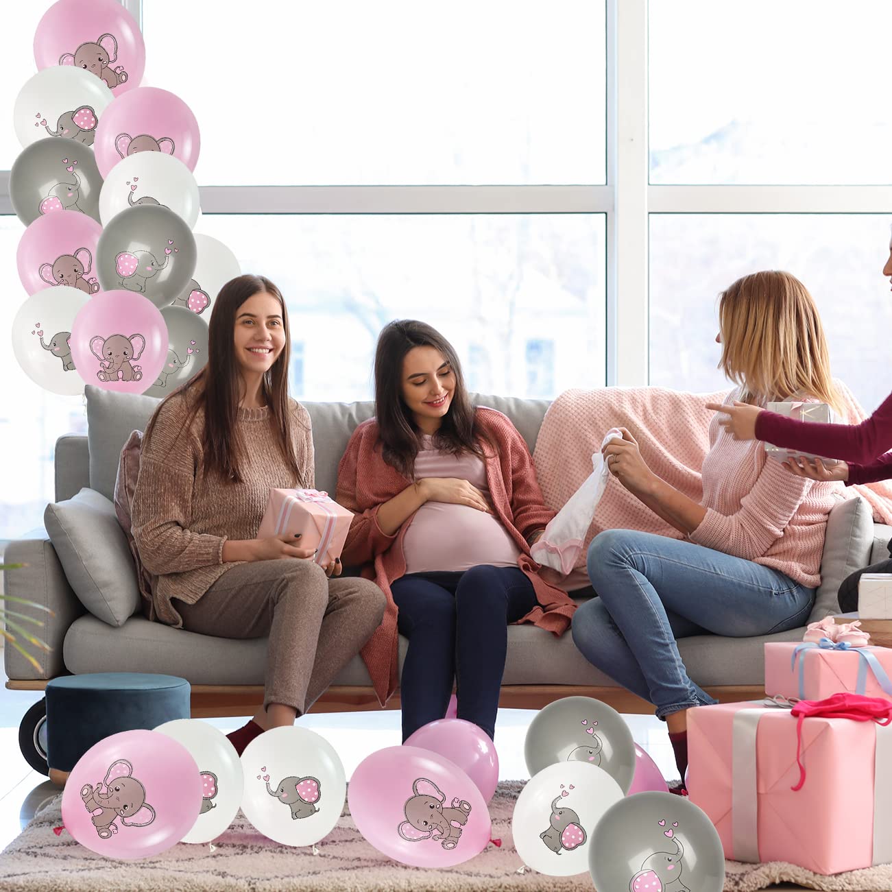 45Pcs Elephant Balloons - Elephant Baby Shower Decorations for Girl and Baby , Pink Elephant Theme Gender Reveal Party Birthday Party Supplies Indoor Outdoor Decor