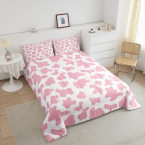 Kid Cartoon Bedding Set Pink Cow Print Duvet Insert Twin,Milk Cow Animal Cowhide Comforter Set Farm Animals Quilted Duvet for Toddler Teen Boys Girls Farmhouse Bull Cattle Kawaii Room Decor