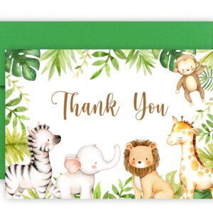 Jungle Safari Thank You Cards With Envelopes, 50 Jungle Animals Baby Shower Thank You Notes, 4 x 6 Thank You Cards Safari Baby Shower & Wild One Birthday Party