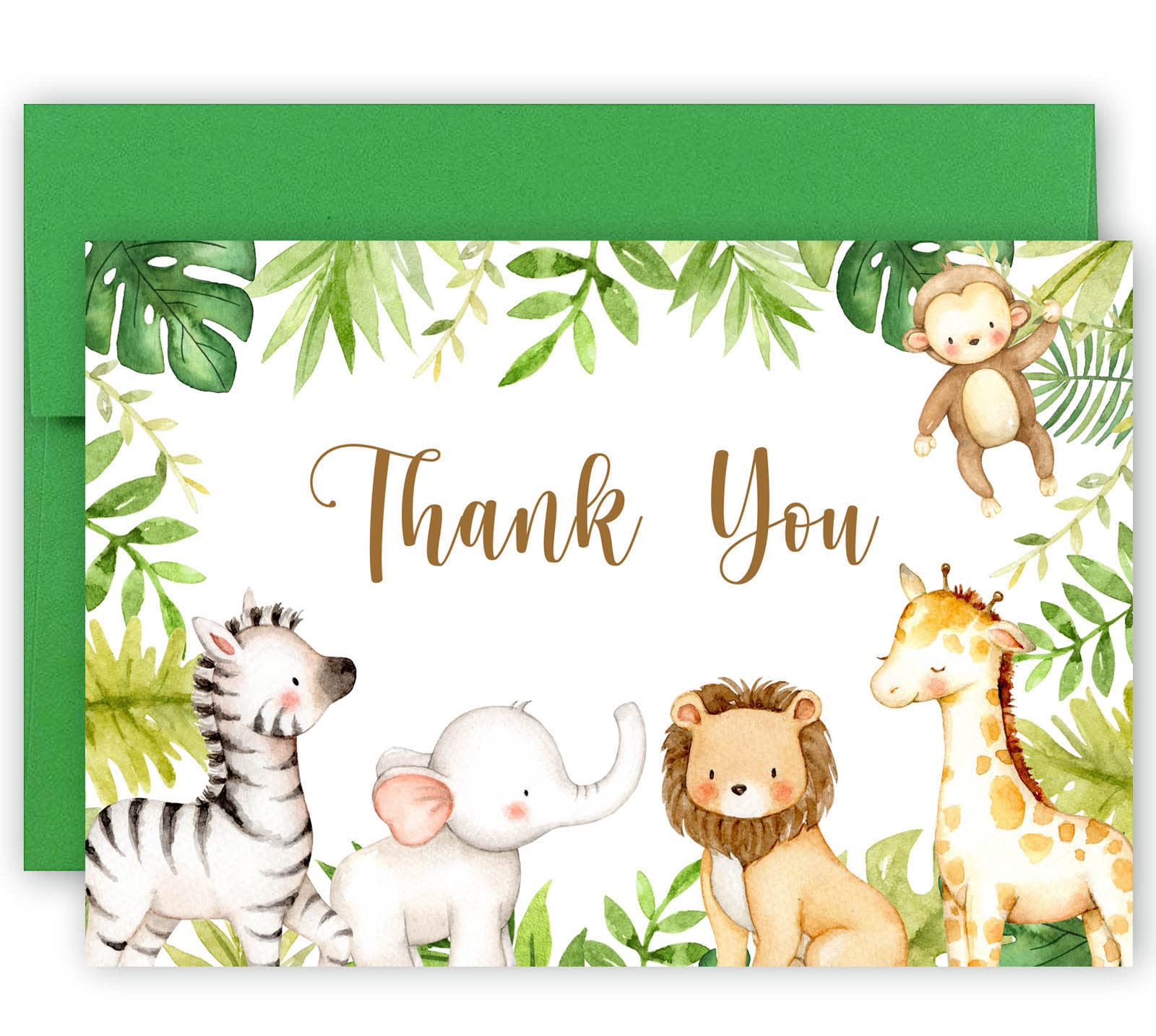 Jungle Safari Thank You Cards With Envelopes, 50 Jungle Animals Baby Shower Thank You Notes, 4 x 6 Thank You Cards Safari Baby Shower & Wild One Birthday Party