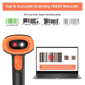 Sumicor QR Code Scanner, Wireless 2D Barcode Scanner Data Matrix PDF417 UPC Handheld Automatic Bar Code Reader Scanner for Library Warehouse Inventory Store (No Stand, 2.4Ghz wirless, 2D)