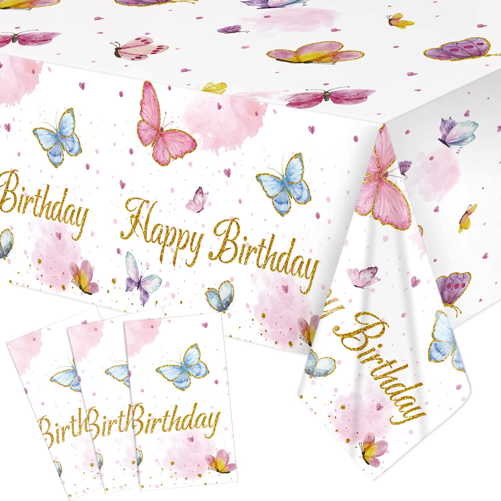 Tiamon 3 Pack Butterfly Tablecloth Birthday Party Decorations Plastic Waterproof Table Covers Rectangular Disposable Decor 108 x 54 Inch for Spring Summer Baby Shower Floral Supplies Favors