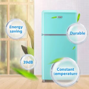 WANAI 3.5 Cu.ft Mini Fridge with Freezer Small Retro Dual Door Refrigerator Freestanding Compact Refrigerator with Freezer 2 Door Mini Fridge for Bedroom, Dorm, Office Blue