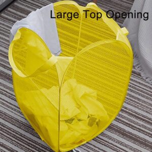 Larpur Pop up Laundry Hamper, Collapsible Mesh Laundry Basket with Side Pocket, Foldable Clothes Hamper for Storage, Home, Dorm, Travel, Cruise, Yellow