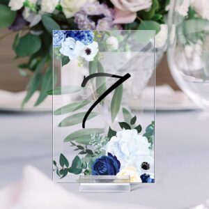 12 Pcs Clear Acrylic Place Cards with 12 Acrylic Holder Wedding Table Numbers with Acrylic Stand ​DIY Table Name Cards Plates for Wedding Reception Banquet Decors(5 x 7 x 0.08 Inch)