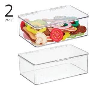 mDesign Plastic Playroom and Gaming Storage Organizer Box Containers with Hinged Lid for Shelves or Cubbies, Holds Small Toys, Building Blocks, Puzzles, Markers, Controllers, or Crayons, 2 Pack, Clear