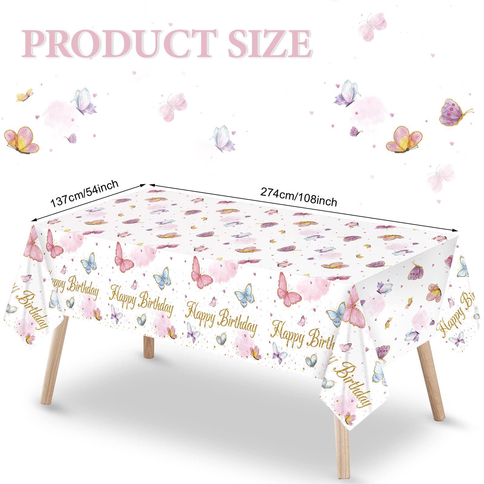 Tiamon 3 Pack Butterfly Tablecloth Birthday Party Decorations Plastic Waterproof Table Covers Rectangular Disposable Decor 108 x 54 Inch for Spring Summer Baby Shower Floral Supplies Favors