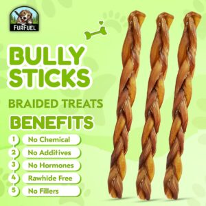 FURFUEL Braided Bully Sticks for Dogs, (3 Count, 12 Inch) Natural Long-Lasting Dog Chew for Large, Medium & Small Breeds, Perfect for Training & Sensitive Stomachs