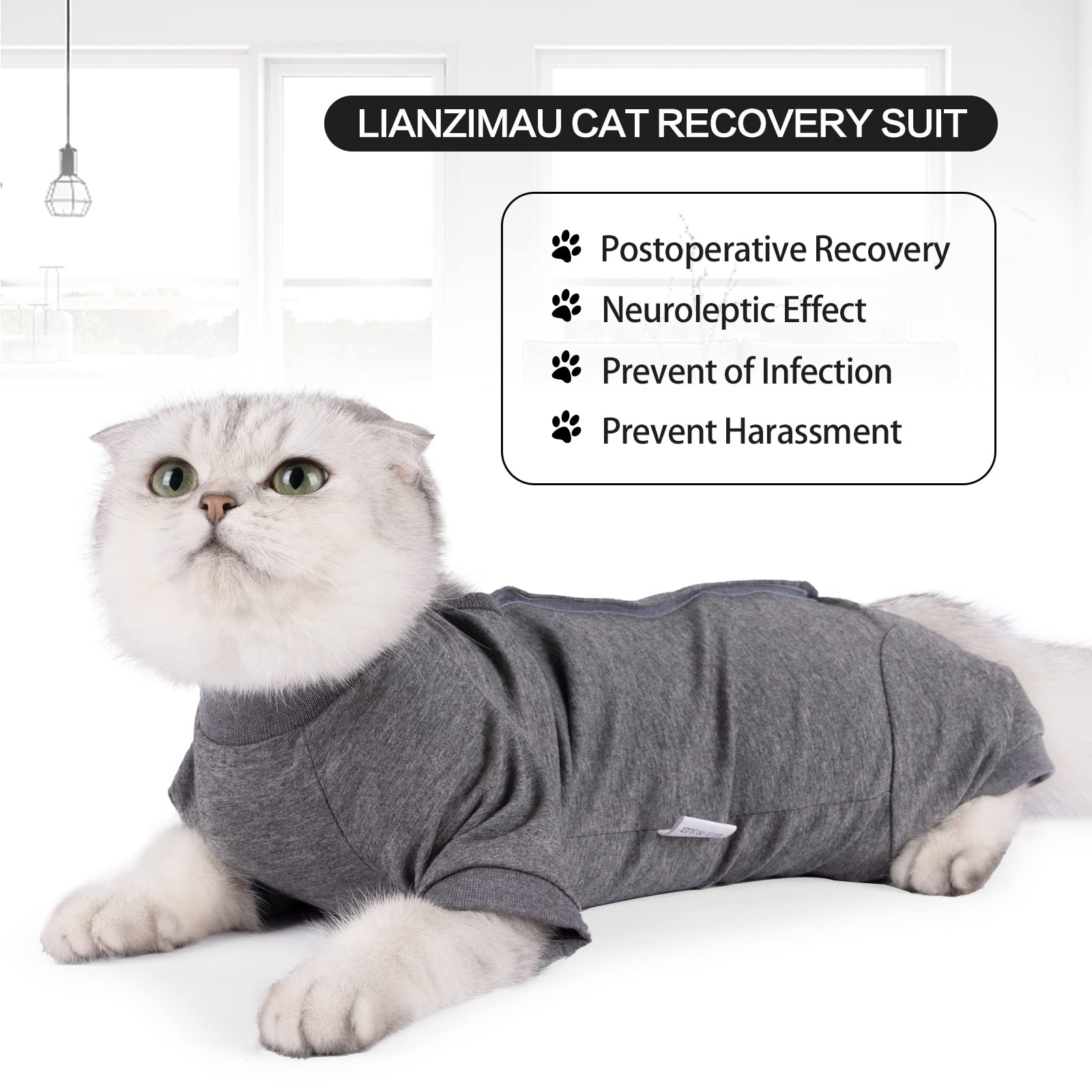 Cat Surgical Recovery Suit Professional for Male Female Dog Abdominal Wounds Cone E-Collar Alternative, Anti-Licking Or Skin Diseases Pet Surgical Recovery Pajama Suit, Soft Fabric Onesies for Cats