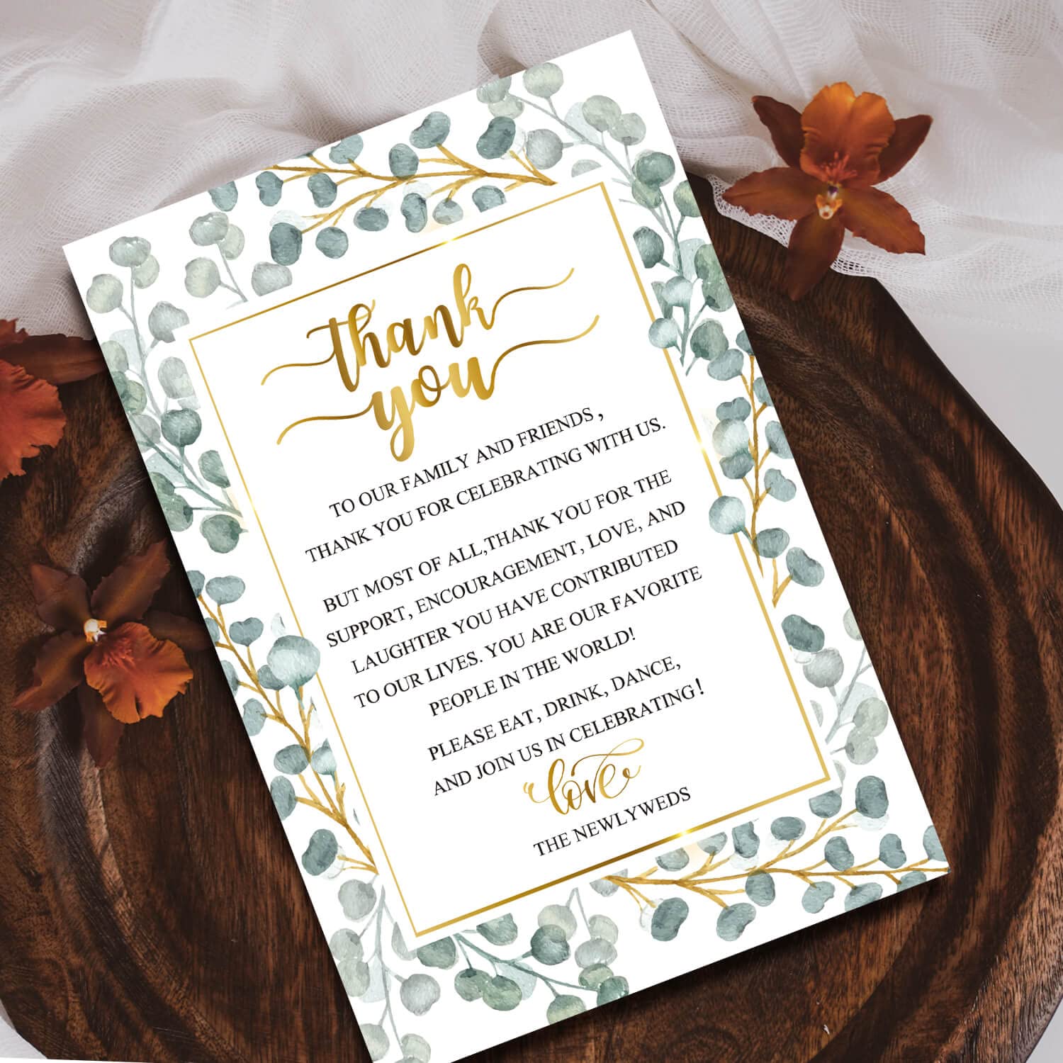 50 Thank You Place Cards - Greenery Watercolor Wedding, Rehearsal Dinner Thank You Table Sign - Menu Place Setting Card Notes, Wedding Table Decorations. 4 x 6 Inch