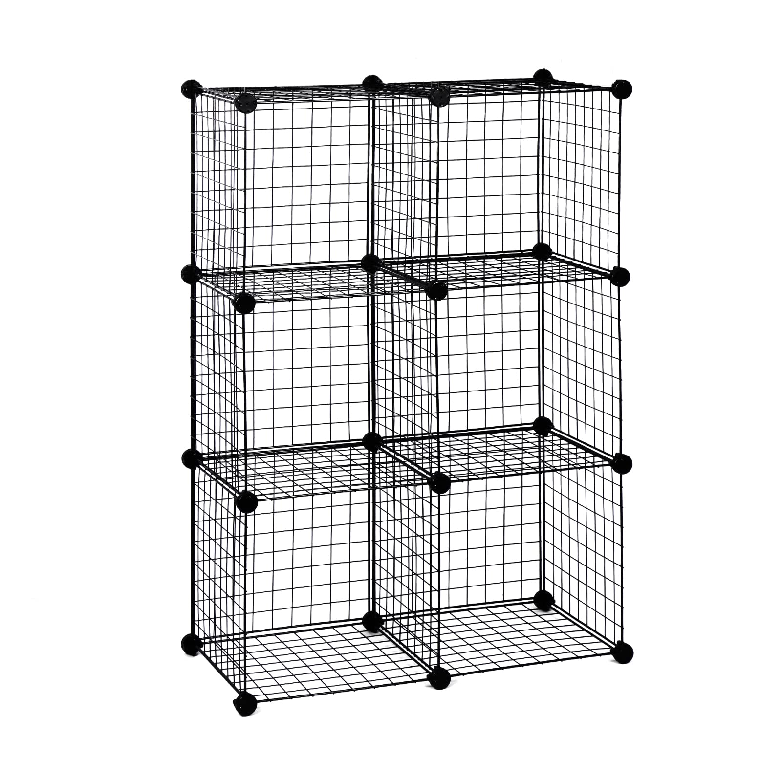 AllGoNicer 14"x14" Wire Grid Shelf Cubes, Patented Design, Sturdy and Long Last, Floor-Stand or Wall-Hang, Easy DIY Assembly (6cubes/23panels, Black)