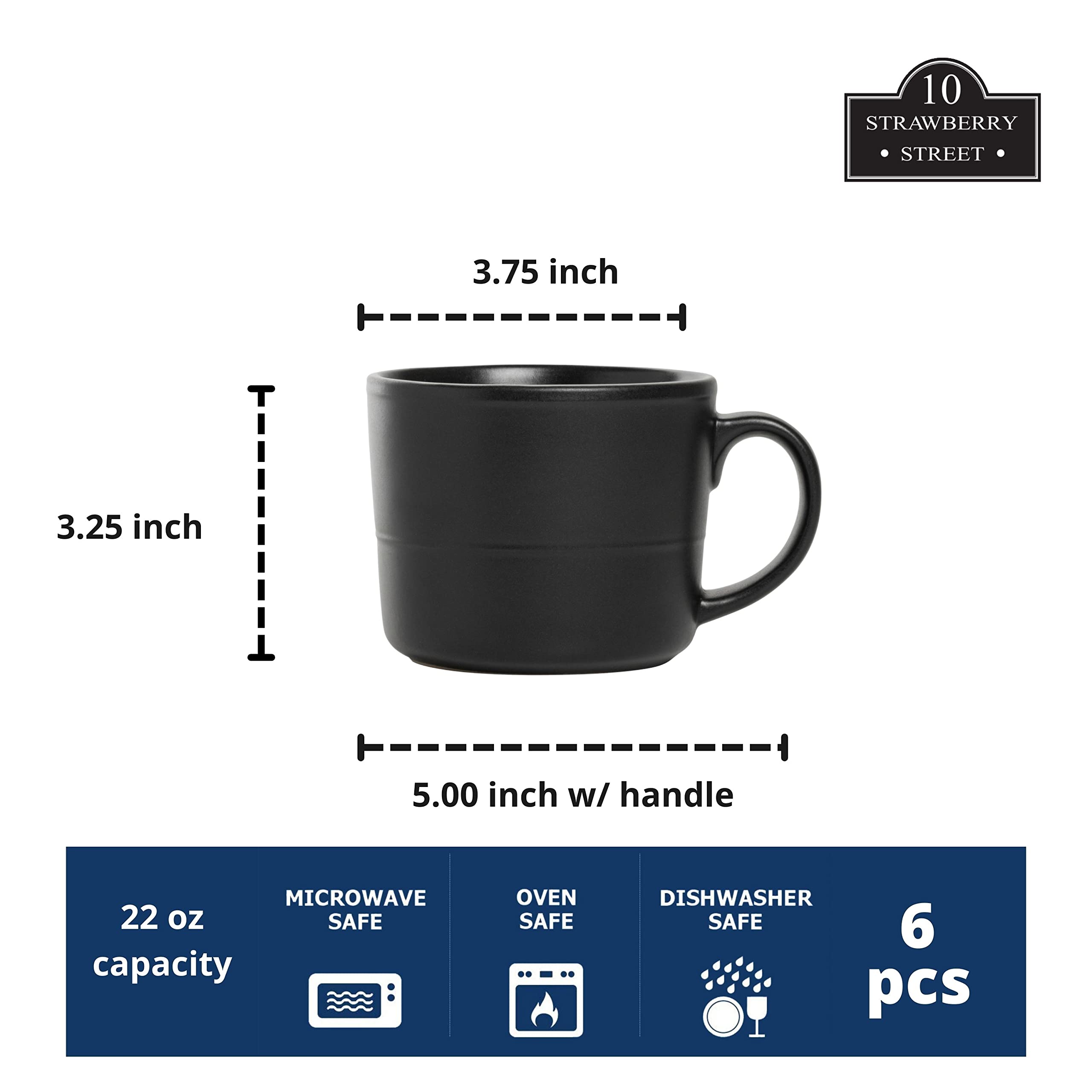 Double Line 3.75"/12 oz Mug, Set of 6, Matte Black