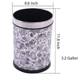 Happiness Decoration Round Garbage Bin Open Top 3.2 Gallon Trash Can for Home, Office, Kitchen, Bathroom,Bedroom, Living Room Wastebasket Waterproof Pu Leather Trash Can Decor (Pattern-D)