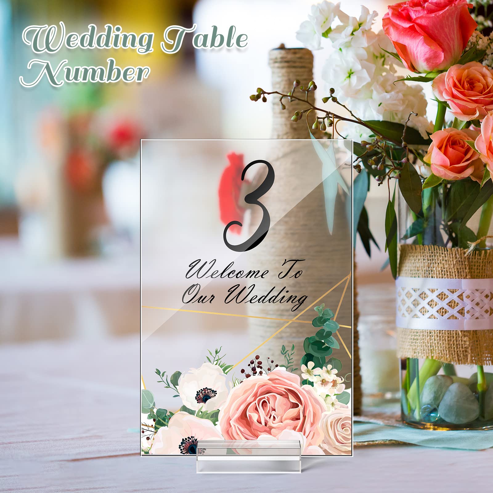 12 Pcs Clear Acrylic Place Cards with 12 Acrylic Holder Wedding Table Numbers with Acrylic Stand ​DIY Table Name Cards Plates for Wedding Reception Banquet Decors(5 x 7 x 0.08 Inch)