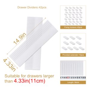 Momoi 42Pcs Drawer Dividers,Adjustable Drawer Organizer with Fixed Buckle,14.9in*4.33in,Drawer Organizer for Socks, Underwear, Makeup, Kitchen, Bedroom, Dresser,White(38 * 11cm 42PCS)