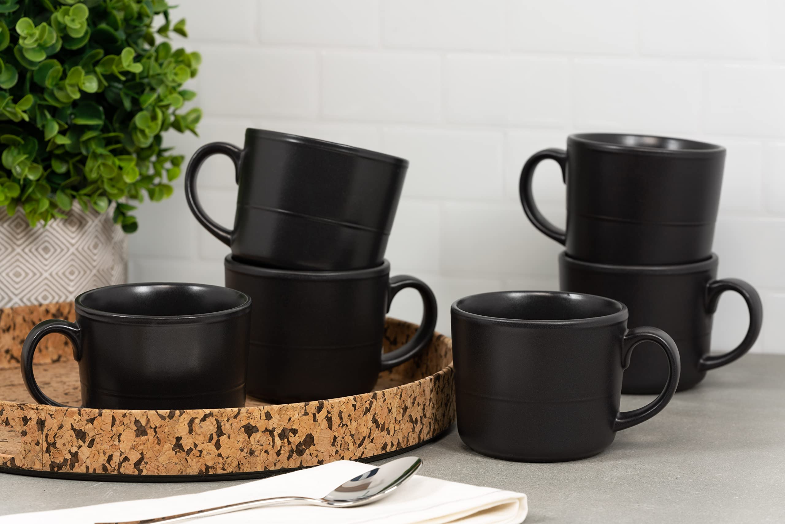 Double Line 3.75"/12 oz Mug, Set of 6, Matte Black